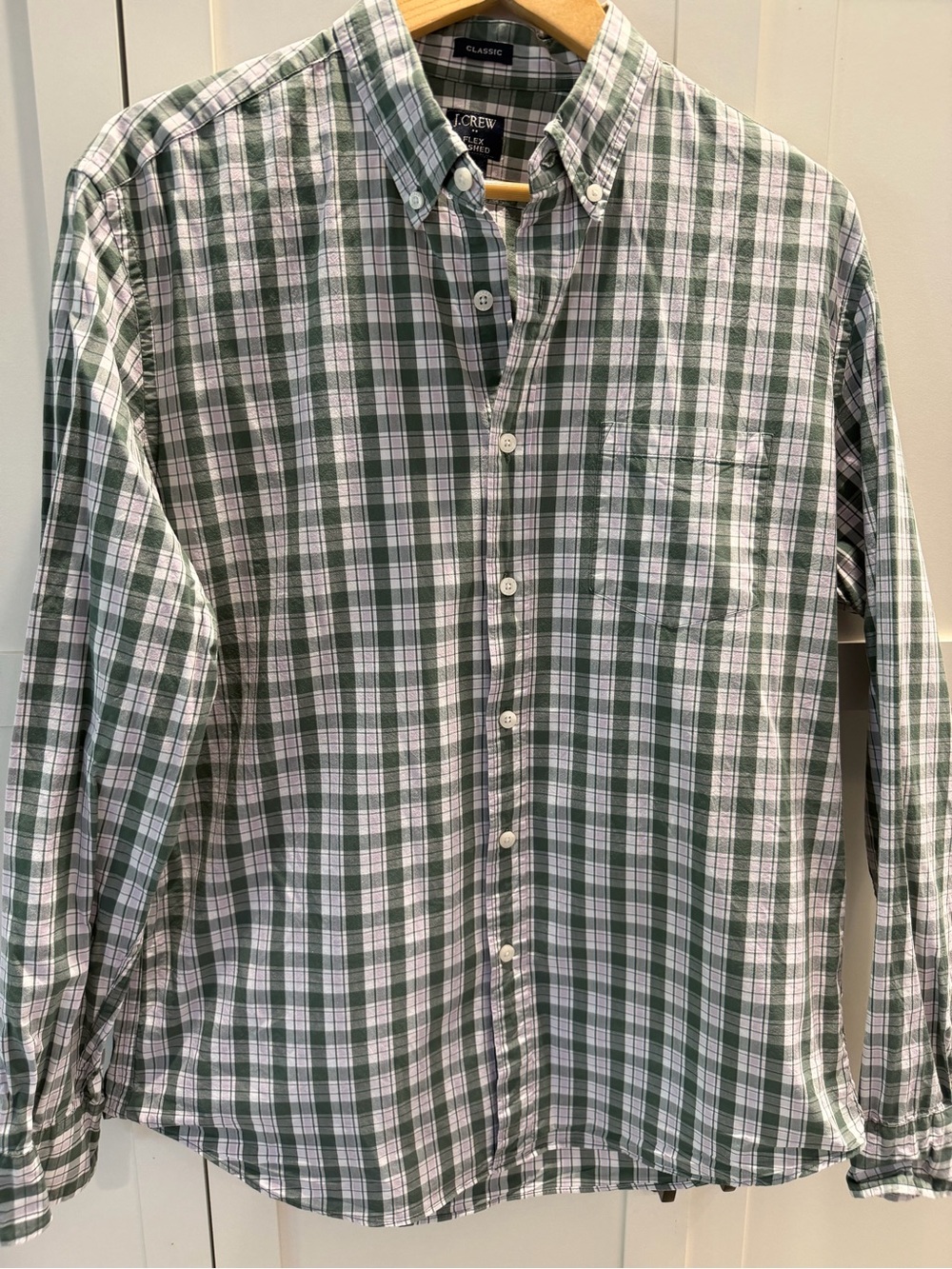 J. Crew Green and White Plaid Cotton Button-Down Shirt